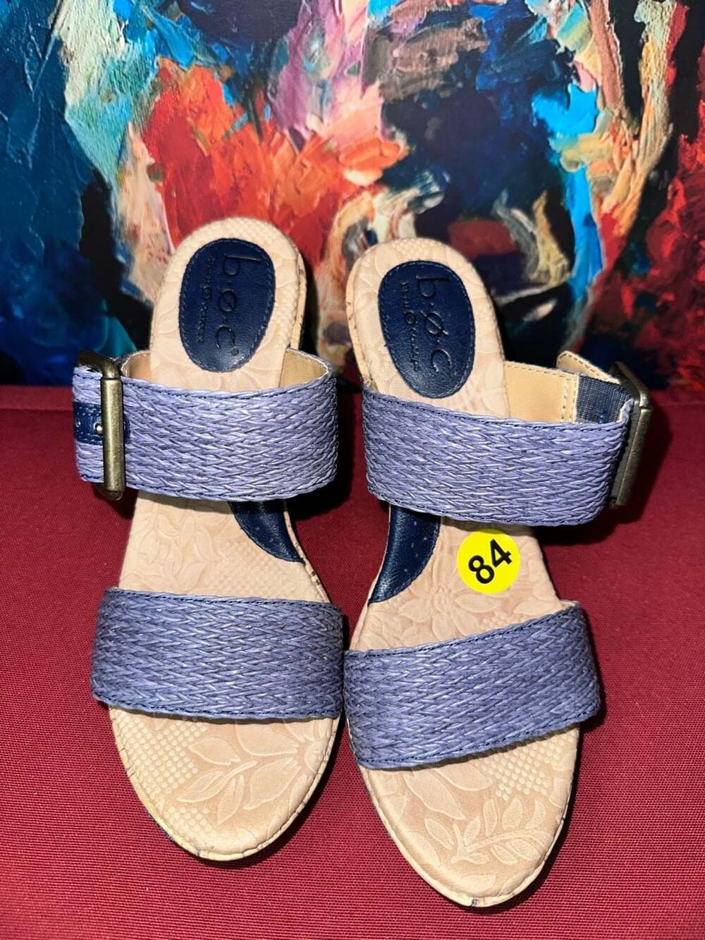 No.84 B.0.C Born Concept Purple Blue Weave Double Strap Wedge Sandals